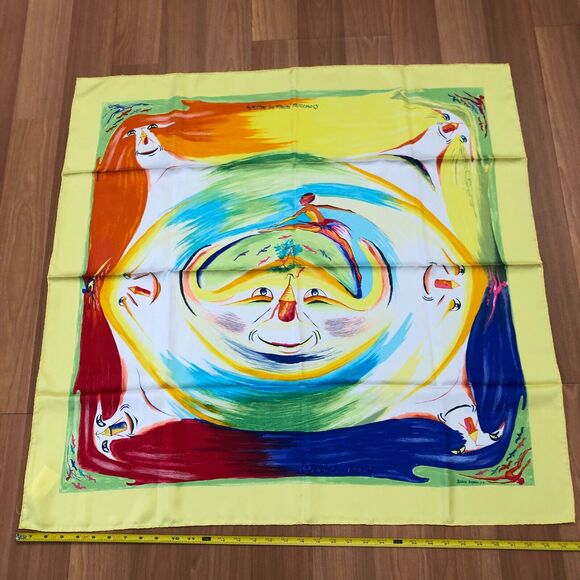 Hermes Paris Smiles In Third Millenary NEW 100% Silk Scarf France RARE 35x34 HRJ - Picture 2 of 14